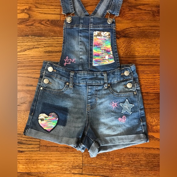 Jordache Other - Jordache Kids Denim Blue Jean Overall Shorts w/ Sequins Hearts Stars Love
4 / 5